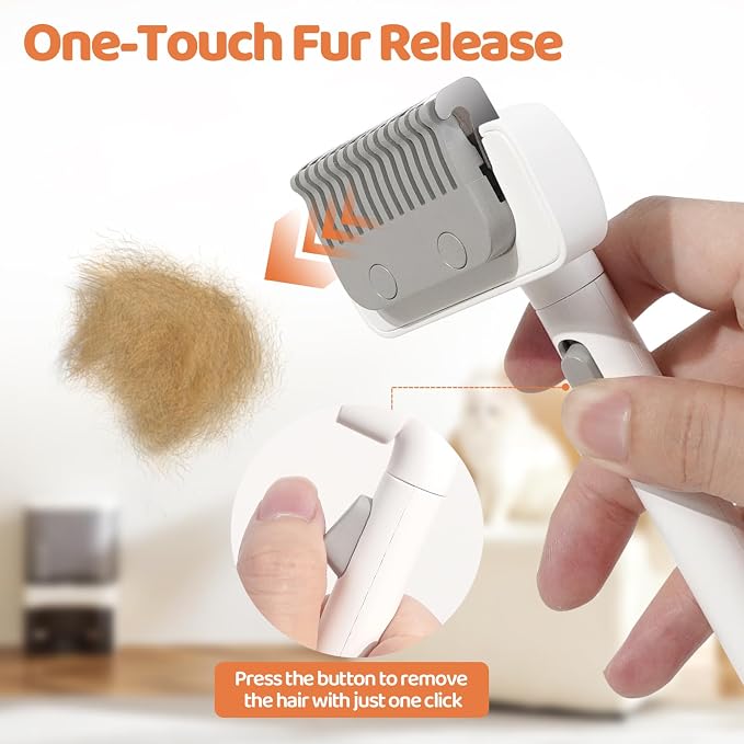 Furgo Cat Brush for Long Haired Cats, Pet Grooming Brush for Matted Fur & Loose Hair, One-Click Hair Removal, Skin-Friendly, Deshedding & Dematting Comb for Cats & Small Dogs