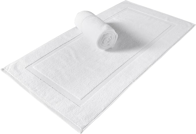 SALBAKOS 2-Piece 100% Turkish Cotton Bath Mat Towel, 20x34 inch, White | Bathroom Floor Towels, Thick Soft Most Absorbent Quick-Dry Durable Large Size Foot Rug, Premium Hotel Quality Made in Turkey