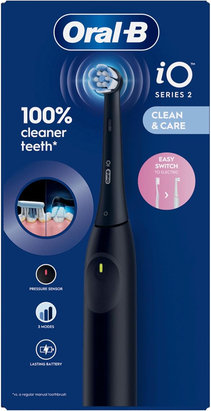 Oral-B iO 2 Electric Toothbrush Black Adult 3 Cleaning Modes Gentle Gums Soft Brush Accessories Replacement Brush Charger