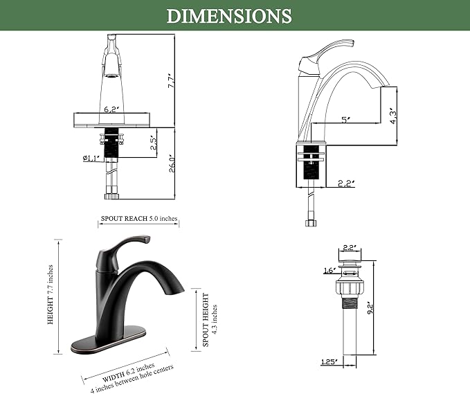Bathroom Faucet Oil Rubbed Bronze, Single Handle Bathroom Sink Faucet for 1 Hole with 3 Holes Deck Plate, Lavatory Vanity Faucets, Pop Up Drain and Water Supply Lines Included, TAF206-ORB