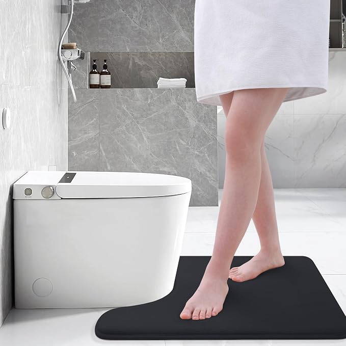 Smiry Memory Foam Toilet Rugs U-Shaped 24x24, Extra Soft Absorbent Non-Slip Contour Bathroom Rugs, Machine Washable Bath Mats for Toilet, Black