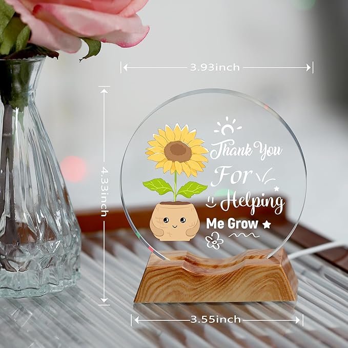 ZHSHWAT Thank You Gifts, LED Light Up Crystal Sunflower Decor - Thank You for Helping Me Grow - Teacher Appreciation Gift,Ideal for Teacher Retirement Birthday Graduation Christmas