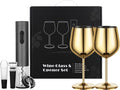 Wine Opener Electric Rechargeable, Automatic Corkscrew Set, Including Gold Wine Glass of 2, Stainless Steel Goblet, Ideal Gift for Wine Lover, Wedding, Birthday, Girl, Men
