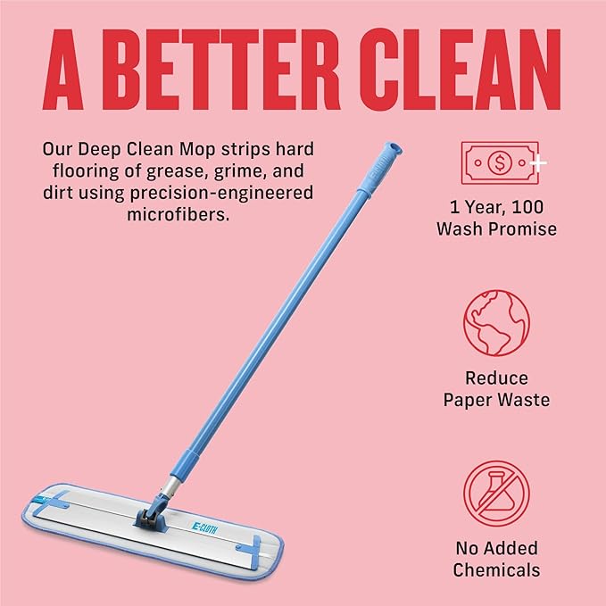 E-Cloth Deep Clean Mop, Microfiber Mop, Perfect Floor Cleaner for Hardwood, Laminate, Tile and Stone Flooring, Washable and Reusable, 100 Wash Promise,Blue / Silver