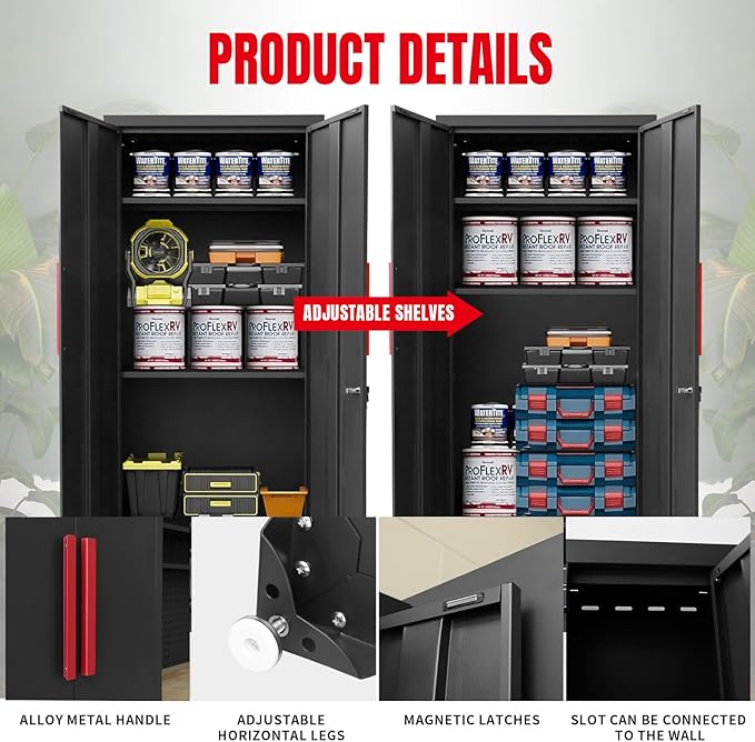 Torin Garage Storage Cabinets System, 8-Pcs Workshop Cabinet Set in Black | Included Steel Cabinets Drawers Rolling Chest and Pegboard,Locked Garage Storage Cabinet