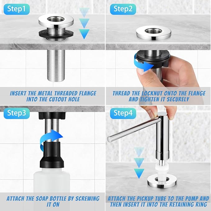 Improved Chrome Kitchen Sink Soap Dispenser - Stainless Steel Countertop Soap Dispenser – Best Choice for Dispensing Liquid & Gel Soap, Hand Lotion