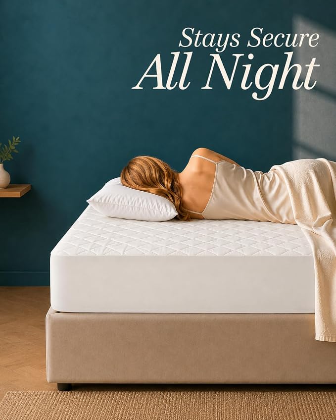 Quilted Fitted Mattress Pad, Twin Mattress Protector Topper with Deep Pocket Stretches up to 16 Inches, Machine Washable Mattress Cover by Utopia Bedding (White)