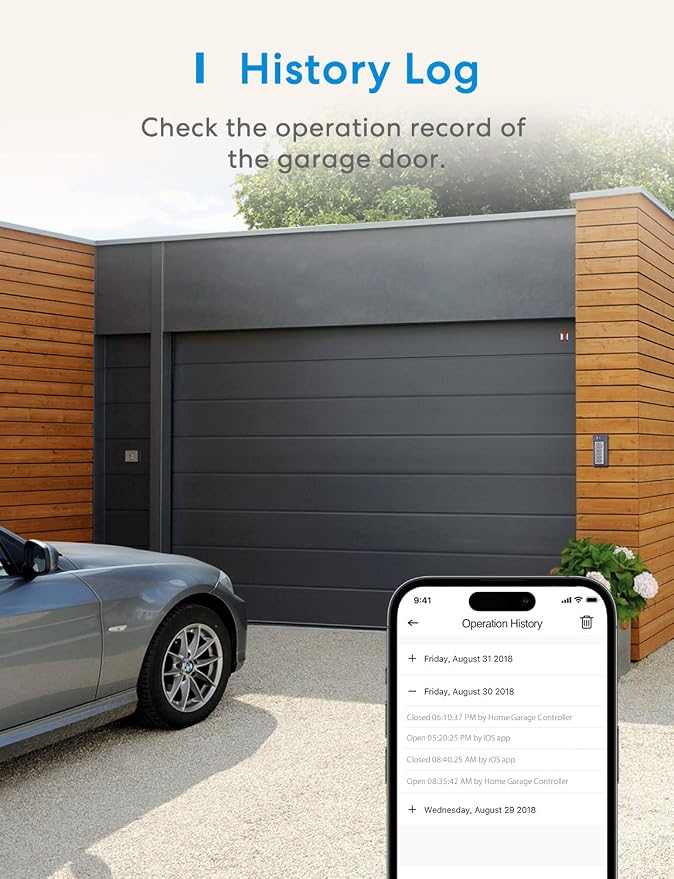 meross Smart Garage Door Opener Remote with External Antenna, Compatible with Amazon Alexa, SmartThings, Control Up to 3 Single Doors(Non HomeKit Versions with 2 Door Sensors)