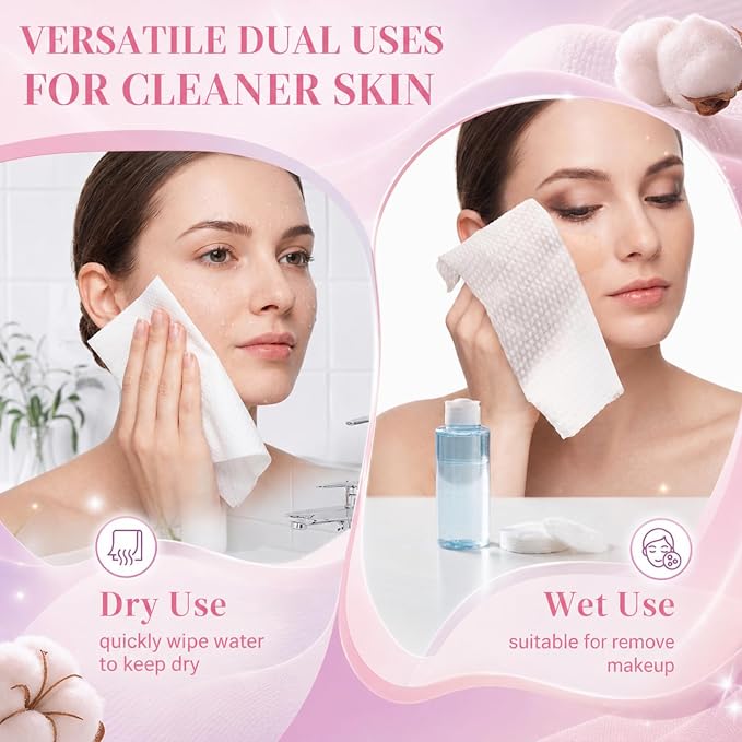 Riakrum Disposable Face Towels Bulk 24 Pack/2400 Ct Makeup Remover Wipes | Plant Fiber Facial Towelettes for Washing Face, 5.9 x 7.9 in, Lint Free Ultra Soft Washcloths, Sensitive Skin, Spa, Travel