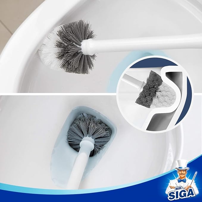 MR.SIGA Toilet Bowl Brush and Holder, Premium Quality, with Solid Handle and Durable Bristles for Bathroom Cleaning, White, 2 Pack