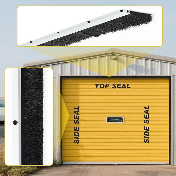 DoubleFill 2 Pack 8 x 8 ft Garage Door Brush Seal Kit, 3 Inch Roll up Door Seal with Aluminum Track, Heavy Duty Nylon Brush for Commercial Doors, Warehouse Barn, Energy Saving, Pest Proof, Black