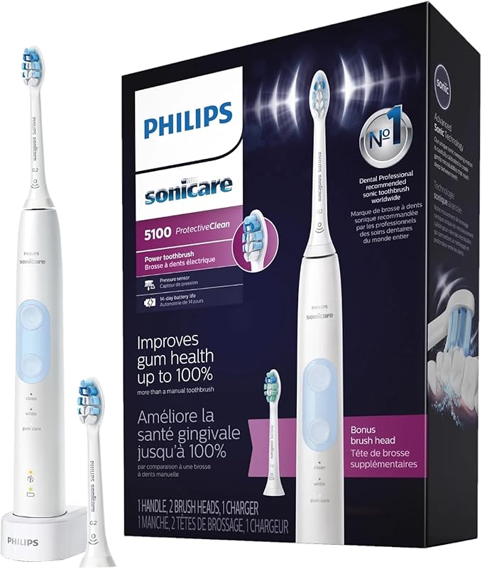 Philips Sonicare ProtectiveClean Electric Toothbrush with Plaque Control Brush Head, Rechargeable Sonicare Toothbrush with Pressure Sensor, Phillips Sonic Toothbrush, Gum Health Brush Head