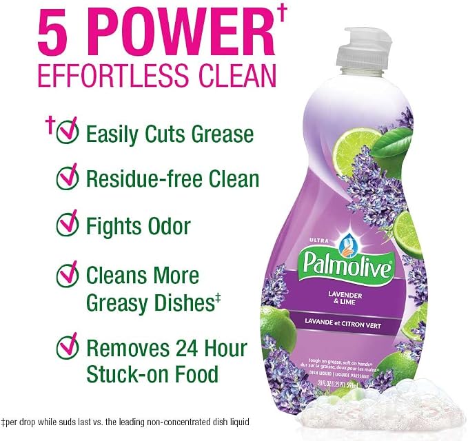 Palmolive Ultra Liquid Dish Soap,Lavender & Lime - 20 Fluid Ounce (9 Pack)