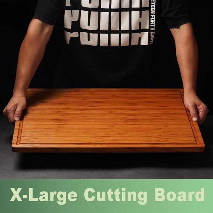 Allsum Extra Large Carbonized Bamboo Wood Cutting Boards for Kitchen, Huge Chopping Board with Juice Grooves & Handles Resisting to Warping and Cracking, Huge Charcuterie Boards, 24"L x 18"W