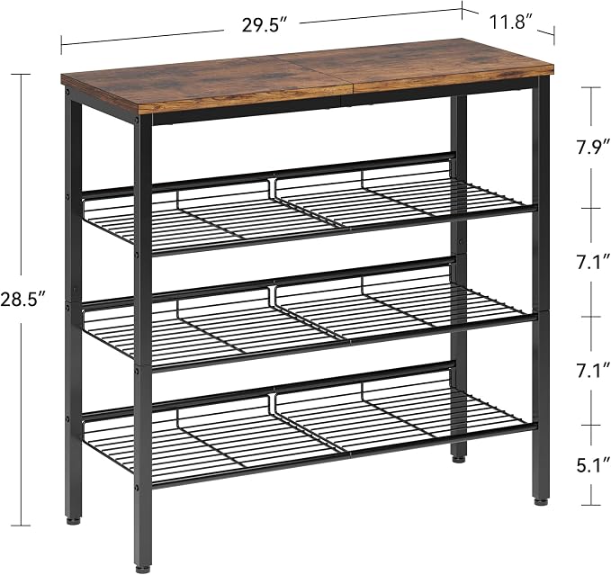 Nunsino Shoe Rack for Closet,4 Tier Shoe Organizer for Entryway,Shoe Shelf with Storage Shelves and Spacious Top,Max Holds 16 of Shoes,Rustic Brown
