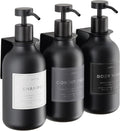 Shower Shampoo Dispenser Wall Mounted – 3 Refillable 16.9 oz Black Bottles with Stainless Steel Pumps & No-Drill Adhesive Holders – Soap Dispenser Set for Bathroom (3 X Black)