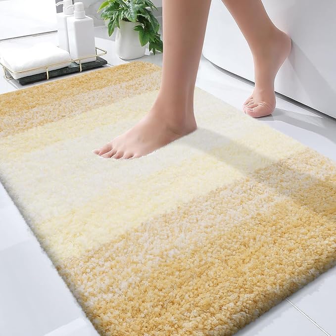 OLANLY Bathroom Rugs Mat 34x21, Extra Soft Absorbent Microfiber Bath Rug, Rubber Backing, Quick Dry, Machine Washable Bath Mats for Bathroom Floor, Tub and Shower, Home Decor Accessories, Light Yellow