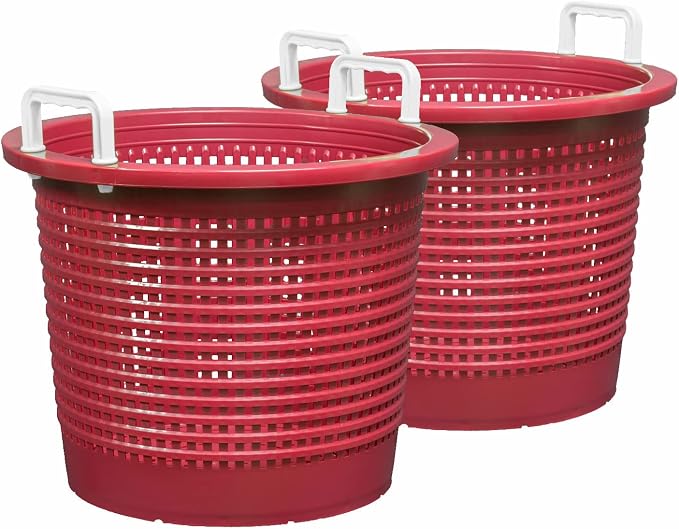Large, Heavy Duty Fish Baskets, Maroon, White Handles, Made in USA, 2-Pack
