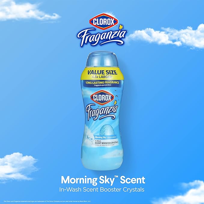 Clorox Fraganzia Laundry Scent Booster Crystals In-Wash Fragrance Beads Fresh-Smelling Clothes Linens Safe All Fabrics Morning Sky Scent 70 OZ 6 Pack