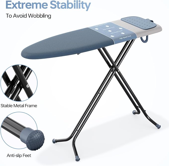 Foldable Ironing Board Standard Size, Iron Board Table Stand Foldable, Space-Saving Iron and Ironing Boards Set, Folding Ironing Boards Full Size with High Speed Zone & Silicone Rest 13x43 Cowboy Blue