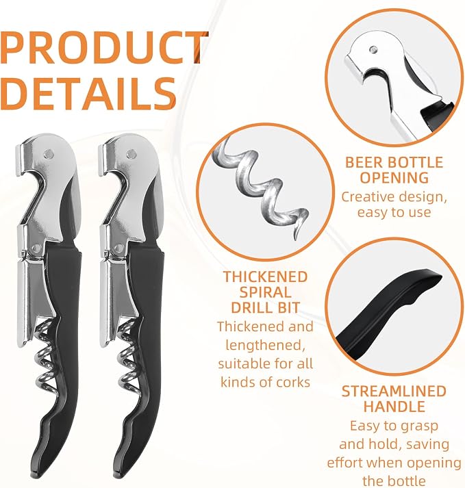 50 Pack Black Wine Opener Bulk Waiter Corkscrew Wine Opener Upgraded Heavy Duty Wine Keys Double Hinged Wine Key for Serves Bartenders Party Favor (50 Pack)