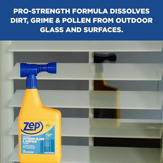 Zep Hose End Outdoor Glass and Surface Cleaner - 32 oz (Case of 6) - U49910 - Easy-To-Use, Attach and Spray for A Streak-Free Shine