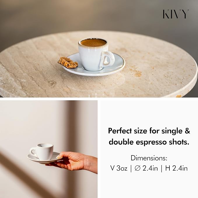 KIVY Espresso Cups Set of 4 [Set 4x 3oz]- Espresso Set Thick Walled Stoneware Espresso Cup Set - Italian Style Espresso Cups and Saucers - Coffee Mugs - Pastell Green, Blue