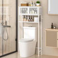 ThreeHio Over the Toilet Storage Cabinet with Doors, Bathroom Organizer Shelf Above Toilet, Bathroom Storage Cabinet Over Toilet, Freestanding Space Saver Metal Shelves for Small Space, White