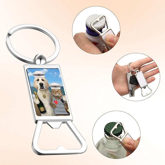 Bokon 60 Pcs Sublimation Blanks Keychains Metal Bottle Opener Keychains Transfer Sublimation Key Rings for Photos (3.7 x 1.22 Inches)