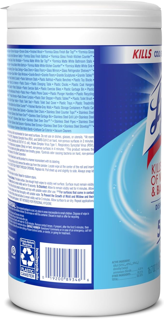 LYSOL Disinfecting Wipes, All Purpose Cleaner, Multi-Surface Antibacterial Cleaning Wipes, Household Cleaning Supplies, Dorm Essentials, Crisp Linen Scent, 80 ct.
