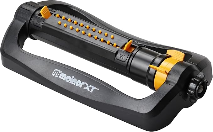 Melnor 65202AMZ CrossStream Turbo Oscillating Sprinkler, 4,000 Sq. Ft. Coverage, TwinTouch Width & Range Control, InfinityDrive™ Turbo Motor, Black, Orange