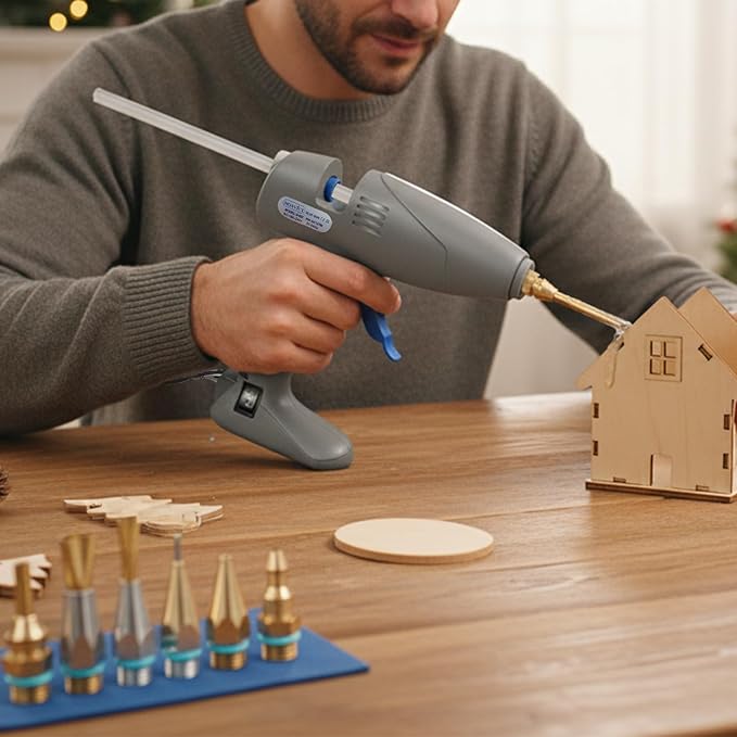 MONVICT Hot Melt Glue Gun with 7 Copper Nozzles, Heavy Duty | 3 Silicone Finger Covers, 12 Glue Sticks Dual Temperature Switching, Corded Detachable Cord Use for Art DIY Craft repair