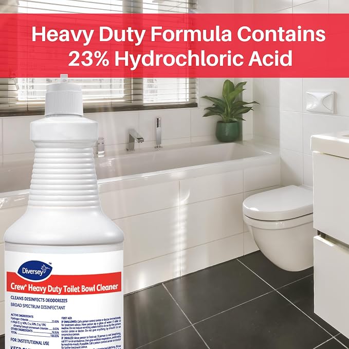 Diversey CREW 04560 Heavy Duty Toilet Bowl Cleaner & Disinfectant, 23% HCI removes Rust Stains, Lime Scale with Mint Scent, Ready-to-Use, 32-Ounce