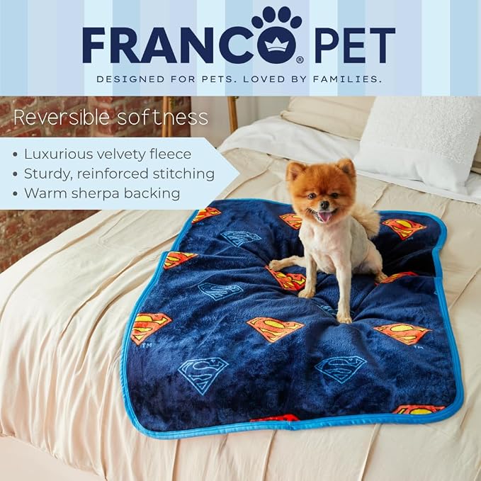 Superman DC Comics Waterproof Dog Bed Cover, Large 30x40 Pet Blanket for Furniture Bed Couch Sofa, (Officially Licensed) by Franco