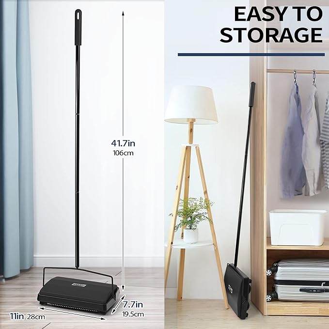 JEHONN Carpet Floor Sweeper Manual with Horsehair, Broom and Dustpan Set for Home
