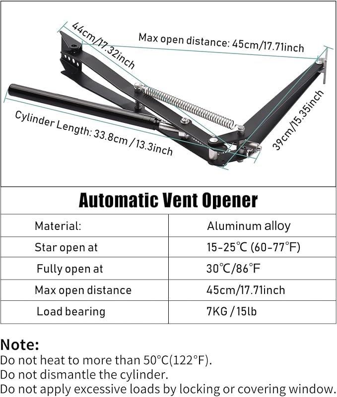 2 Pack Solar Automatic Window Opener, Thermal Sensitive Vent Opener Kit | Corrosion Resistant Greenhouse Supplies Stepless Opening for Greenhouse Accessories Hothouse, Dual Spring Up to 30lbs