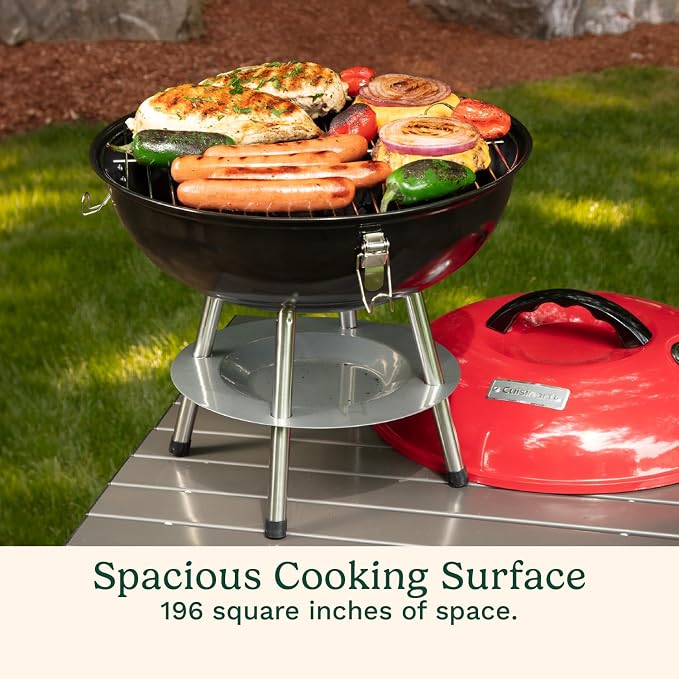 Cuisinart Charcoal Grill, Portable Tabletop Design, Locking Lid, 14"