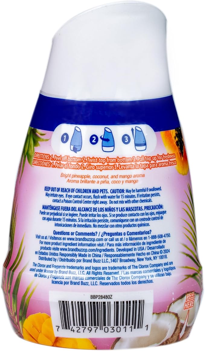 Clorox Fraganzia Gel Air Freshener Cone, Hawaiian Escape Scent - No-Plug, Battery-Free Air Freshener for Small Rooms, Closets, Kitchens, Bathrooms, Offices and More, 6 Ounce
