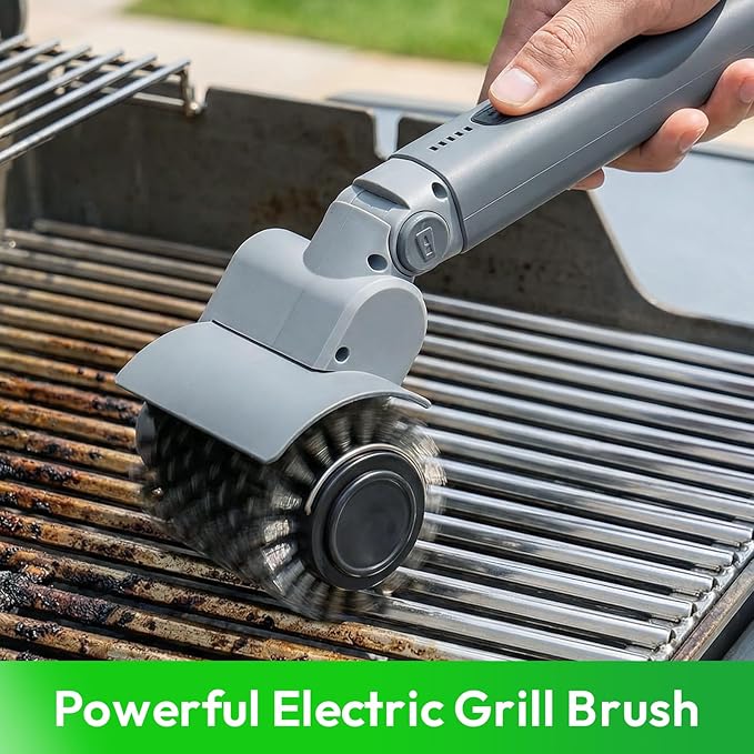 2026 Upgraded Electric Grill Brush, Stainless Steel BBQ Cleaner, 410 RPM High Torque Power Scrubber, 90-Min Runtime, Hot Grill Safe for Gas, Charcoal & Cast Iron Grates