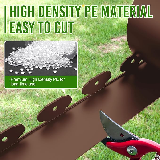 Landscape Edging 4 Inch Tall 80FT with 100Pcs Metal Spikes, Plastic Garden Edging Border Landscape Edging Border Lawn Edging for Landscaping, Flower Bed, Yard(Brown)