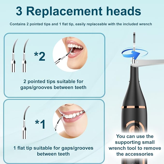 Plaque Remover for Teeth - SIQUER Teeth Cleaning Kit Dental Tools | LED Light 5 Speed Modes 4 Replaceable Heads USB Rechargeable for Home Travel Use, Black