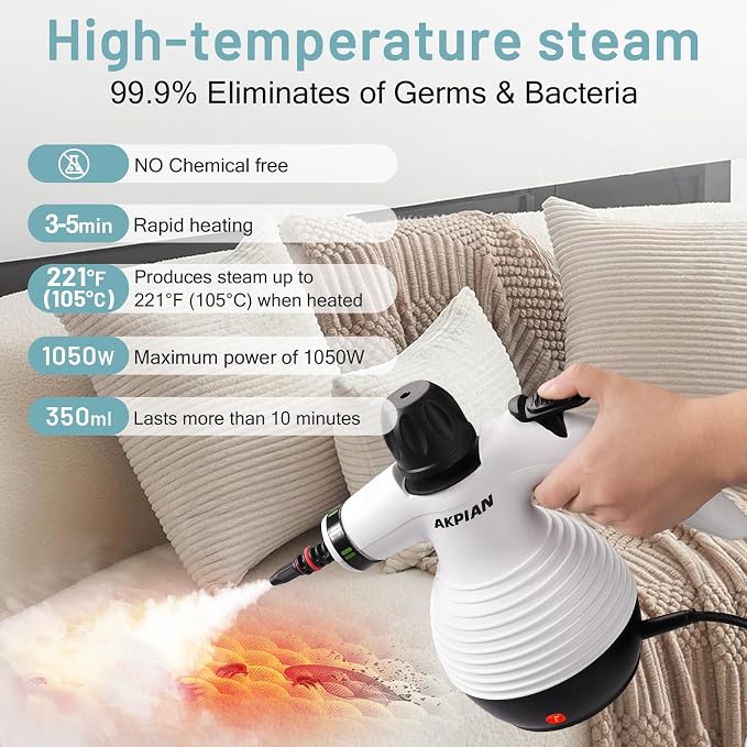 Handheld Steam Cleaner,Multi-Purpose with 10-Piece Accessory Set, for Stovetops, Ovens, Countertops, Sinks, Windows – Removes Dirt, Grease & Stubborn Stains