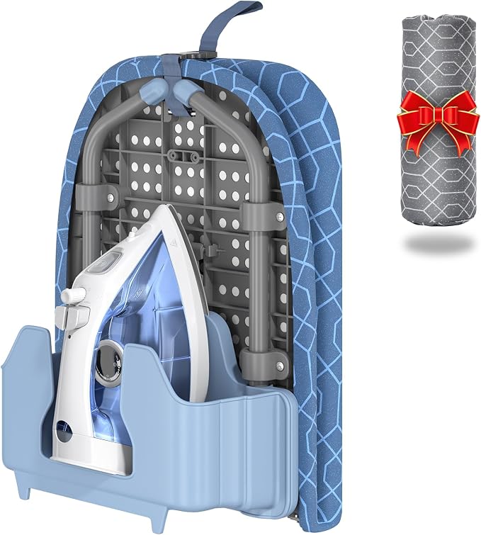 Kingboard Tabletop Ironing Board with Iron Holder, Small Iron Board with Heat Resistant Covers, Portable Mini Ironing Board with Non-Slip Feet for Home Travel, 12 * 32 Blue
