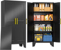 PAOFIN Metal Storage Cabinet with 2 Doors and 3 Adjustable Shelves, Metal Garage Storage Cabinets, File Cabinet,Steel Tool Cabinets for Home,Office,Garage,School,Warehouse(Black)