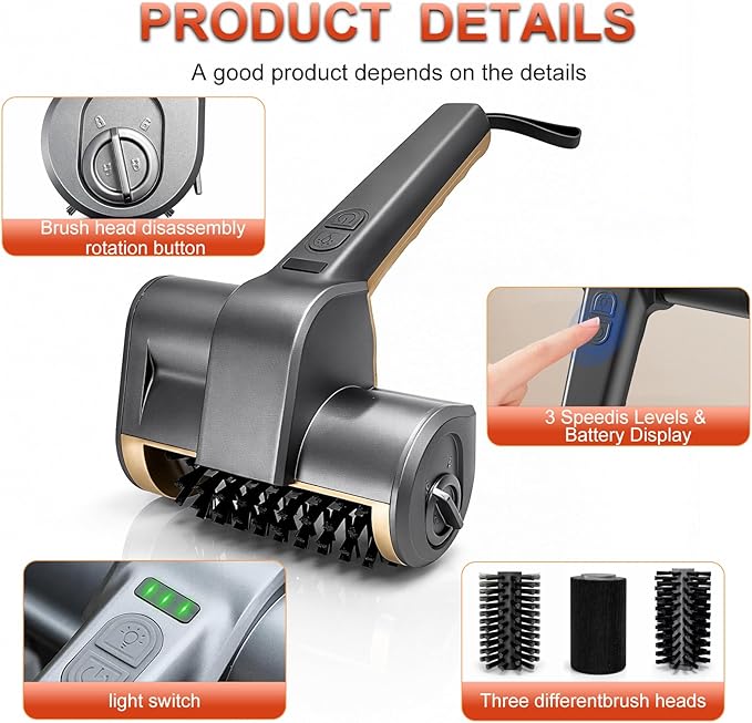 Electric Grill Brush for Outdoor Grill, BBQ Grill Cleaner with 3 Brush Heads, 3-Speed Cordless Rotary Brush, Adjustable Angle, 150-Min Runtime, Grill Cleaning Tool for Barbecue Grates