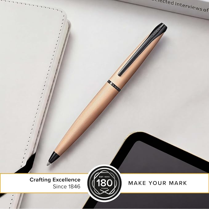 Cross ATX Brushed Rose Gold Ballpoint Pen - Refillable Pen for Smooth Writing - Black Ink - Comfortable Grip - Long-Lasting - Professional Office Supplies - Gift Box Included