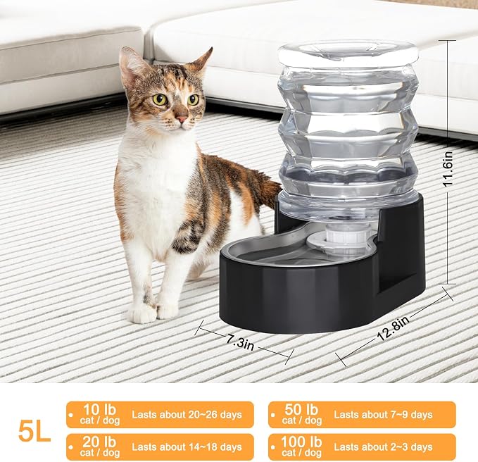 RIZZARI 5L Filtered Cat Water Dispenser: Fresh Water for Indoor Cats | 5L Long-Lasting Water Supply/Cleaner Drinking Experience/Filtered Fresh Water/Compact Design For Indoor Spaces