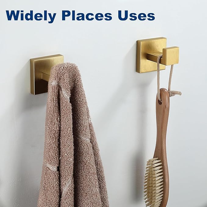 Towel Hooks for Bathrooms, Brushed Gold Towel Hook for Kitchen Bathroom, SUS304 Stainless Steel Coat Hook, Heavy Duty Towels Holder Hooks for Hanging，1 Pack