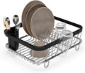 Umbra Sinkin Dish Drying Rack, in Sink or on Counter Drainer, Black/Nickel | Durable steel wire frame, rubber coated feet, low profile design, plastic base
