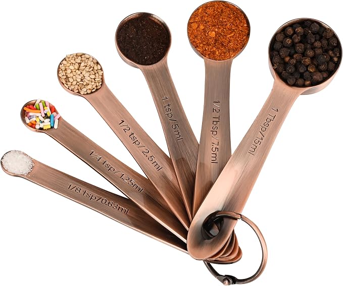 Measuring Cups and Spoons Set, Copper Measuring Cups and Spoons Set for Baking & Kitchen, Stainless Steel Measure Cup and Spoon for Dry &Liquid, Metal 7 Measure Cups&6 Spoons